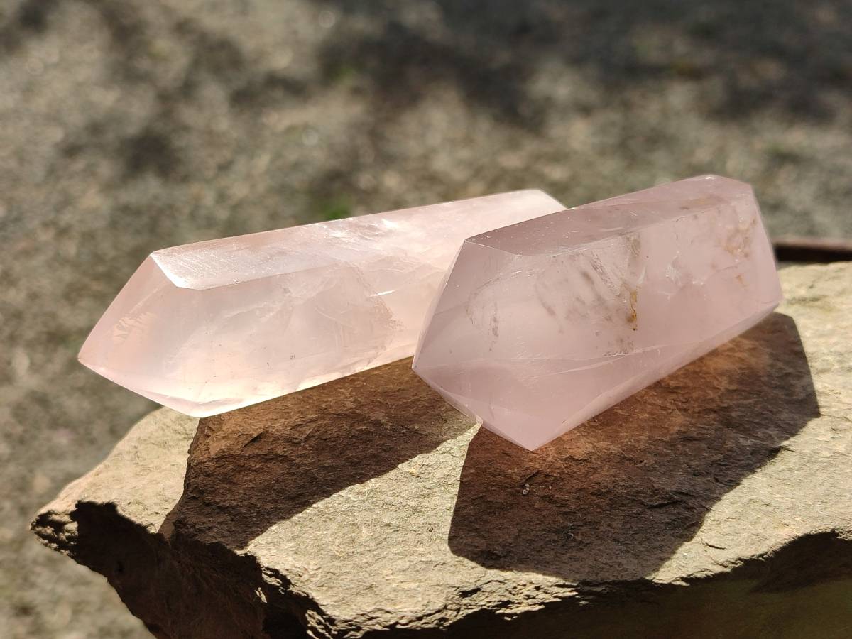 Polished Double Terminated Rose Quartz Points x 12 Madagascar - Toprock Gemstones and Minerals 