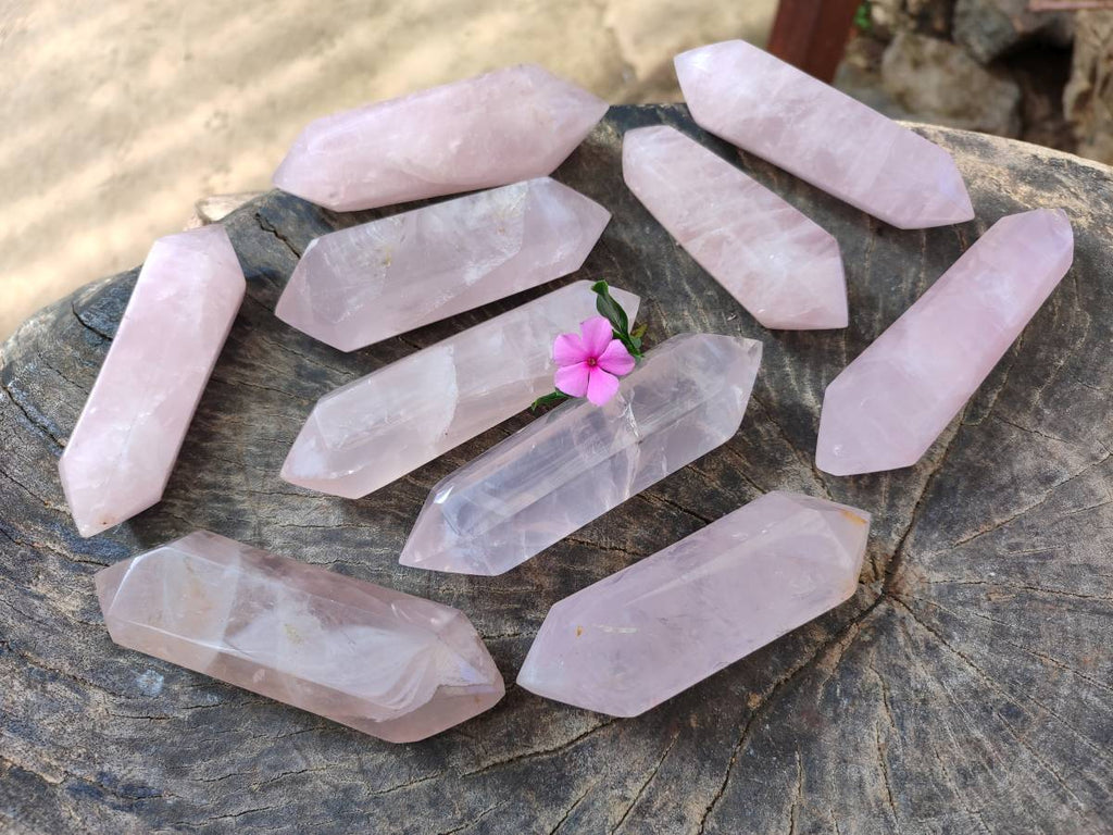 Polished Double Terminated Rose Quartz Points x 12 Madagascar - Toprock Gemstones and Minerals 