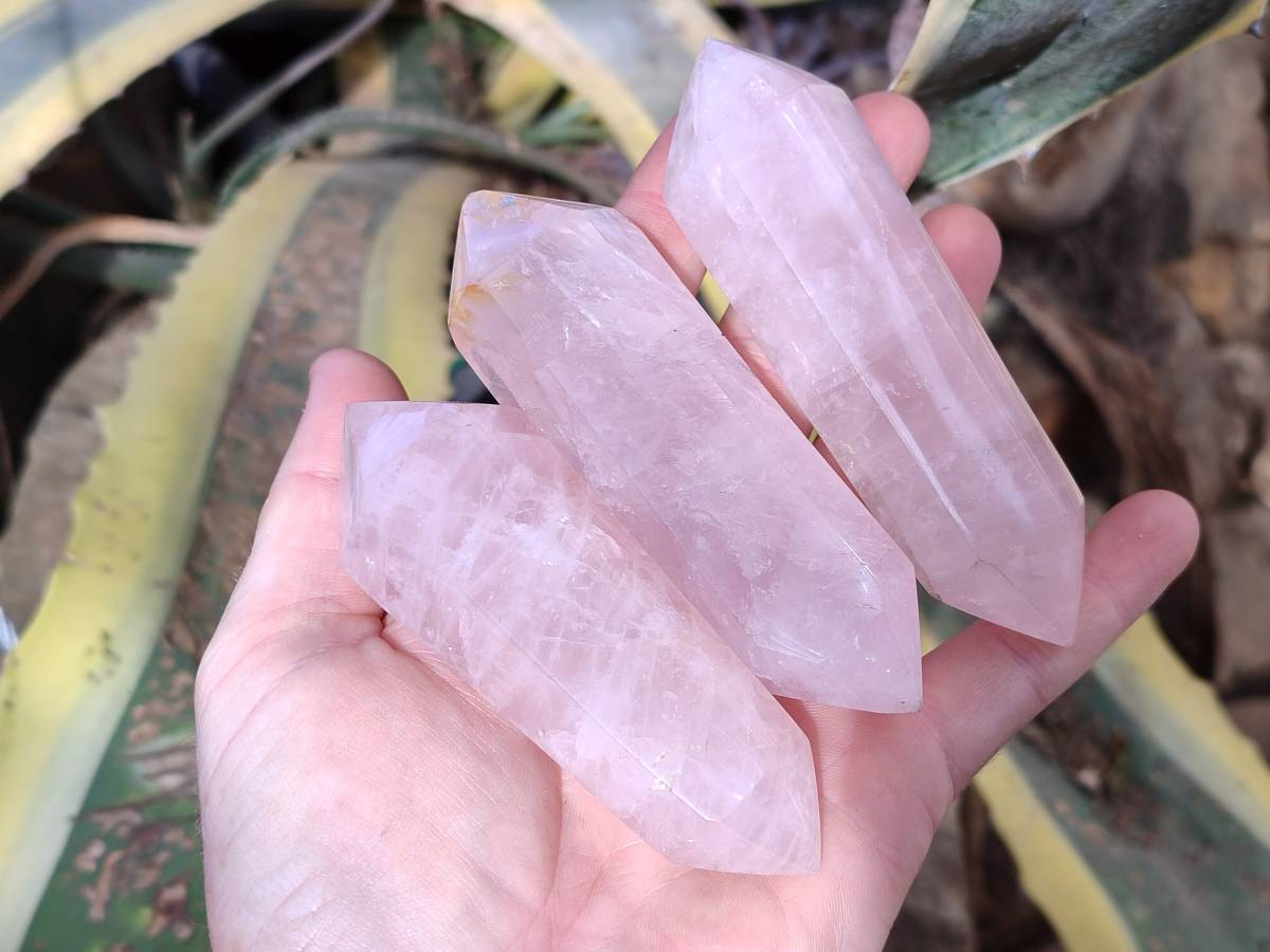 Polished Double Terminated Rose Quartz Points x 12 Madagascar - Toprock Gemstones and Minerals 