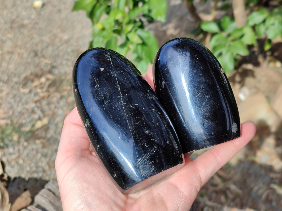Polished Black Tourmaline Standing Free Form x 3 From Madagascar - Toprock Gemstones and Minerals 
