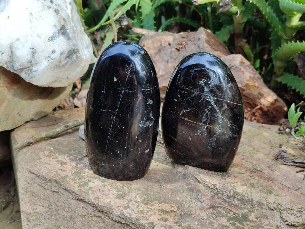 Polished Black Tourmaline Standing Free Form x 3 From Madagascar - Toprock Gemstones and Minerals 