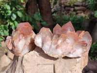 Natural Red Hematoid Quartz Clusters x 3 From Karoi, Zimbabwe