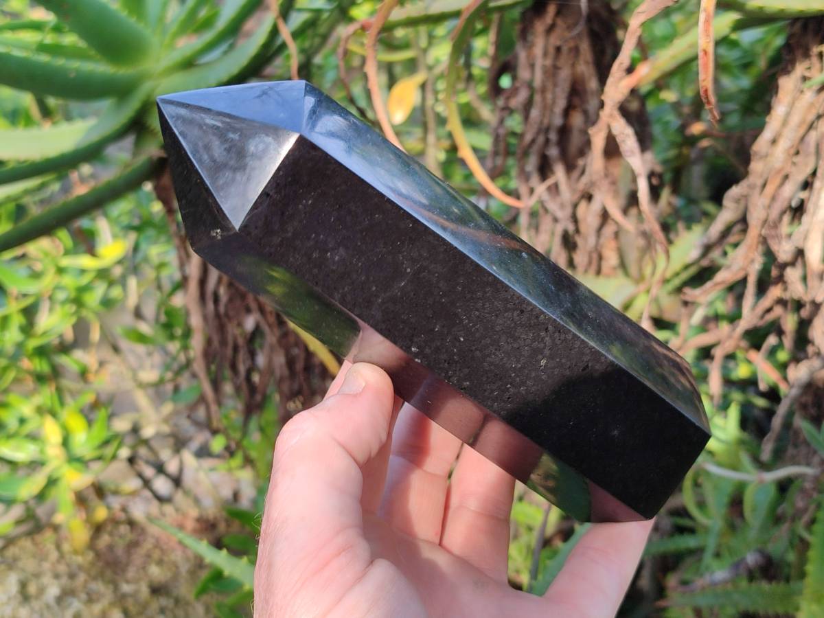 Polished Double Terminated Black Basalt Towers x 3 From Madagascar - Toprock Gemstones and Minerals 