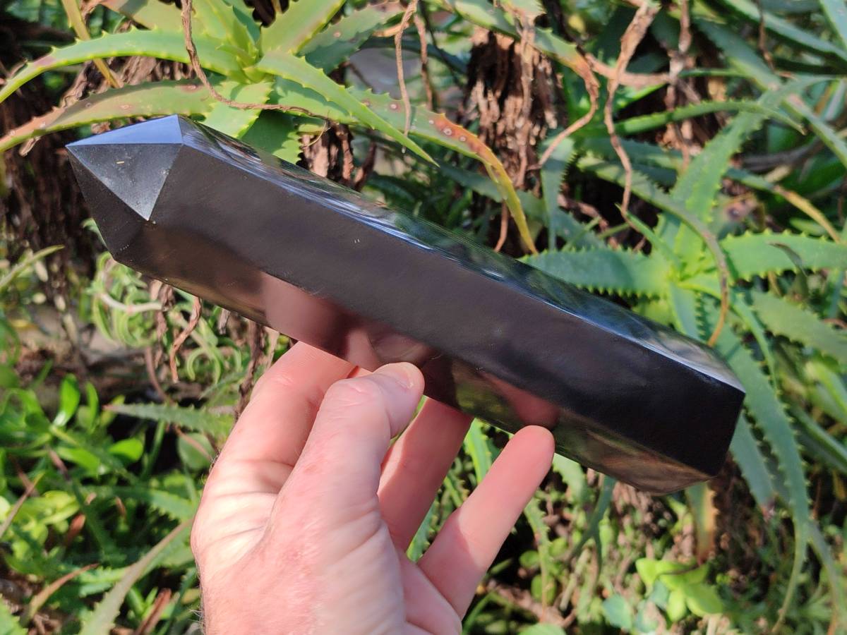 Polished Double Terminated Black Basalt Towers x 3 From Madagascar - Toprock Gemstones and Minerals 