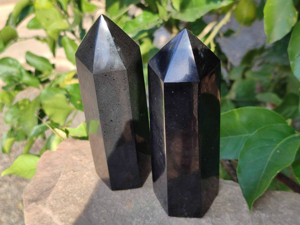 Polished Double Terminated Black Basalt Towers x 3 From Madagascar - Toprock Gemstones and Minerals 