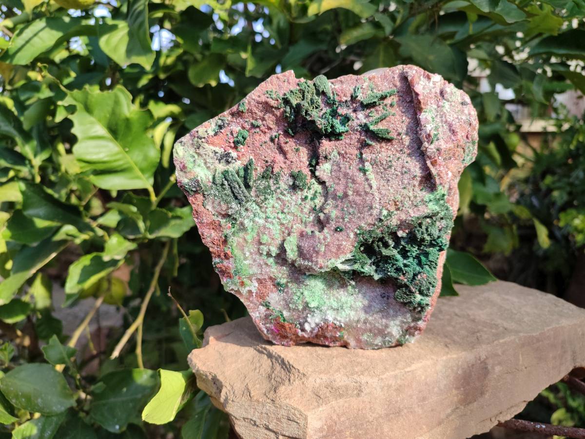 Natural XL Drusy Salrose With Crystalline Malachite and Duftite on Dolomite Matrix Cabinet Specimen x 1 From Kakanda, Congo - Toprock Gemstones and Minerals 
