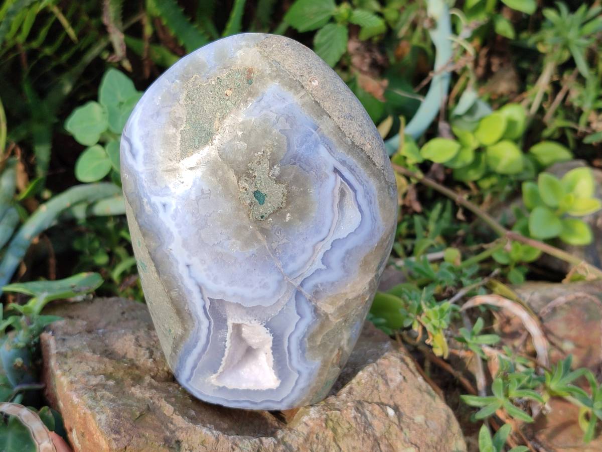 Polished Blue Lace Agate Standing Free Forms x 2 From Nsanje, Malawi - Toprock Gemstones and Minerals 