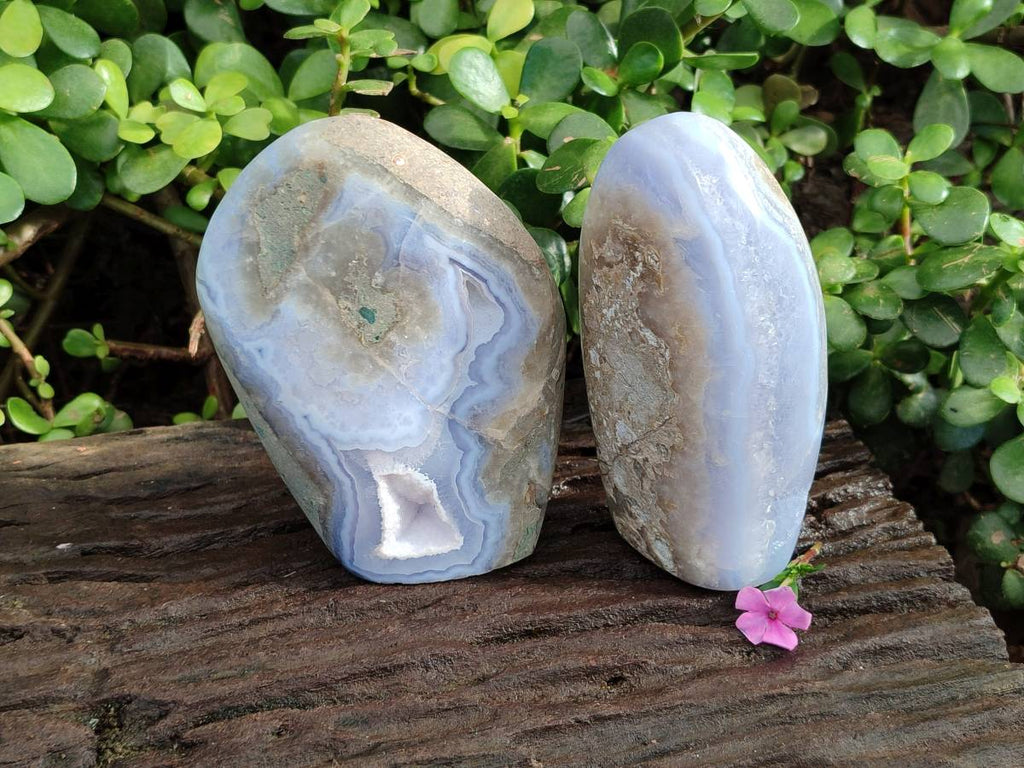 Polished Blue Lace Agate Standing Free Forms x 2 From Nsanje, Malawi - Toprock Gemstones and Minerals 