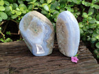 Polished Blue Lace Agate Standing Free Forms x 2 From Nsanje, Malawi - Toprock Gemstones and Minerals 
