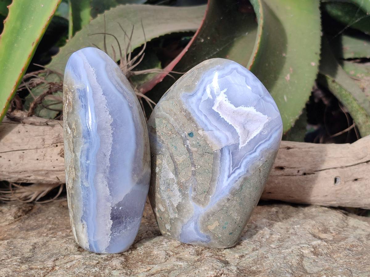 Polished Blue Lace Agate Standing Free Forms x 2 From Nsanje, Malawi - Toprock Gemstones and Minerals 