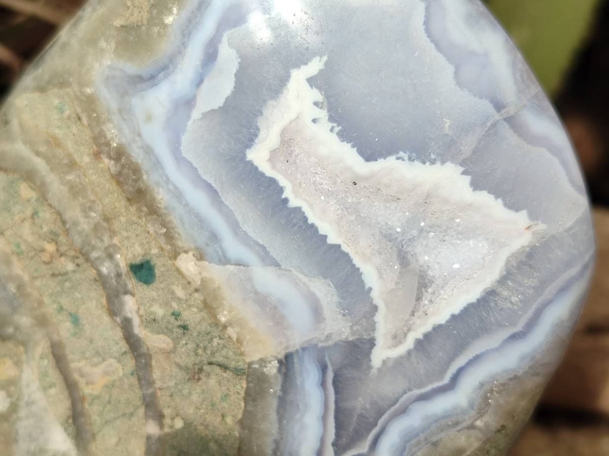 Polished Blue Lace Agate Standing Free Forms x 2 From Nsanje, Malawi - Toprock Gemstones and Minerals 