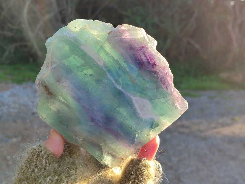 Polished On One Side Watermelon Fluorite Slices x 3 From Uis, Namibia - Toprock Gemstones and Minerals 