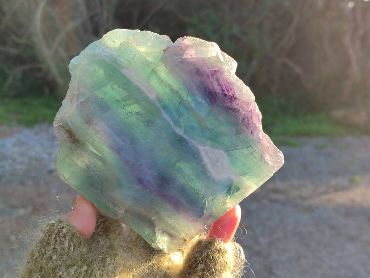 Polished On One Side Watermelon Fluorite Slices x 3 From Uis, Namibia - Toprock Gemstones and Minerals 