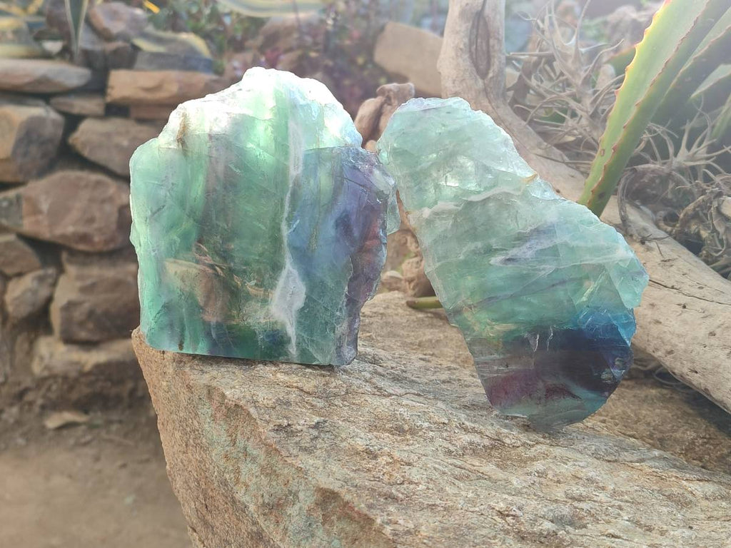 Polished On One Side Watermelon Fluorite Slices x 3 From Uis, Namibia - Toprock Gemstones and Minerals 