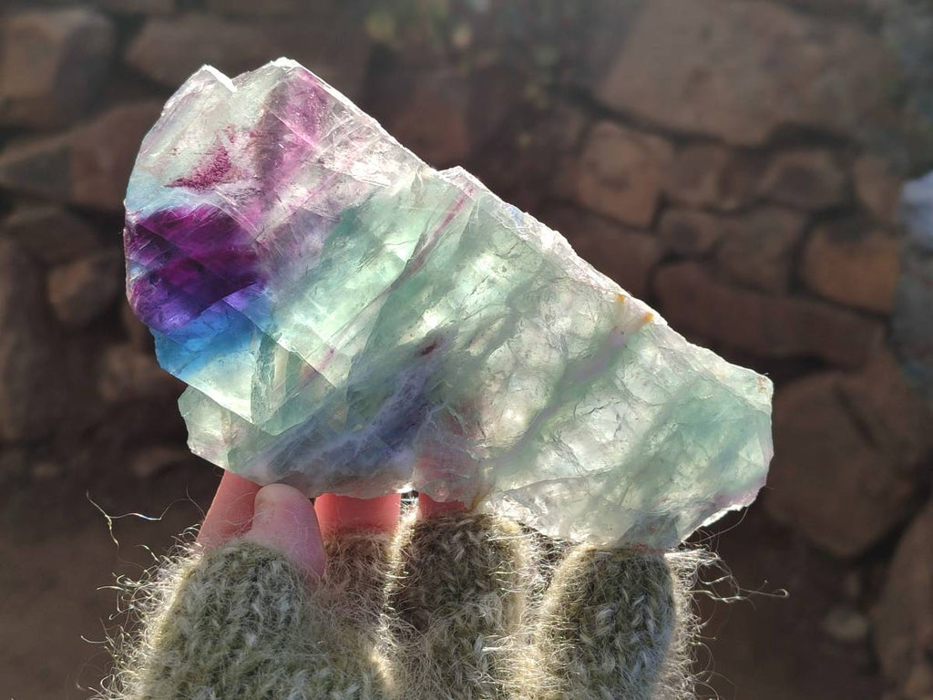 Polished On One Side Watermelon Fluorite Slices x 3 From Uis, Namibia - Toprock Gemstones and Minerals 