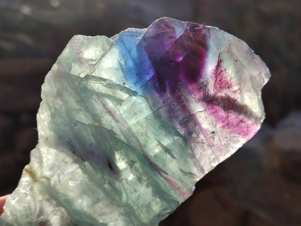Polished On One Side Watermelon Fluorite Slices x 3 From Uis, Namibia - Toprock Gemstones and Minerals 