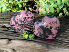 Polished Rhodonite Gemstone Hearts x 2 From Ambindavato, Madagascar - Toprock Gemstones and Minerals 