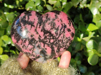 Polished Rhodonite Gemstone Hearts x 2 From Ambindavato, Madagascar - Toprock Gemstones and Minerals 