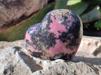 Polished Rhodonite Gemstone Hearts x 2 From Ambindavato, Madagascar - Toprock Gemstones and Minerals 