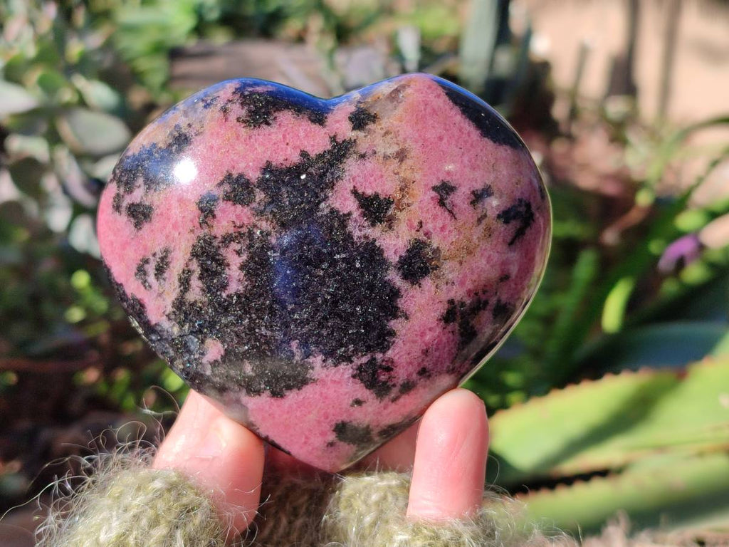 Polished Rhodonite Gemstone Hearts x 2 From Ambindavato, Madagascar - Toprock Gemstones and Minerals 