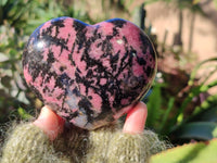 Polished Rhodonite Gemstone Hearts x 2 From Ambindavato, Madagascar - Toprock Gemstones and Minerals 