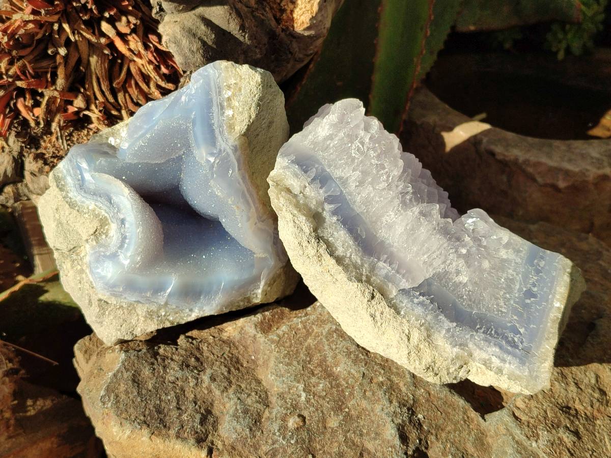 Natural Blue Lace Agate Geode Specimens x 4 From Nsanje, Malawi - Toprock Gemstones and Minerals 