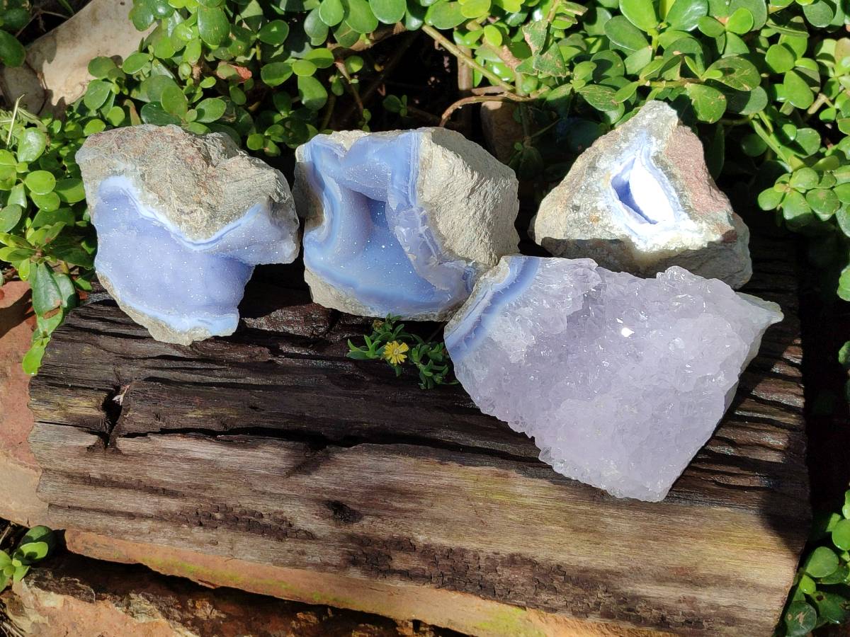 Natural Blue Lace Agate Geode Specimens x 4 From Nsanje, Malawi - Toprock Gemstones and Minerals 