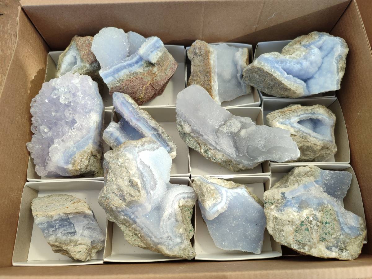 Natural Blue Lace Agate Geode Specimens x 12 From Nsanje, Malawi - Toprock Gemstones and Minerals 