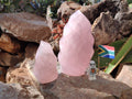 Polished Rose Quartz Flames x 2 From Ambatondrazaka, Madagascar - Toprock Gemstones and Minerals 