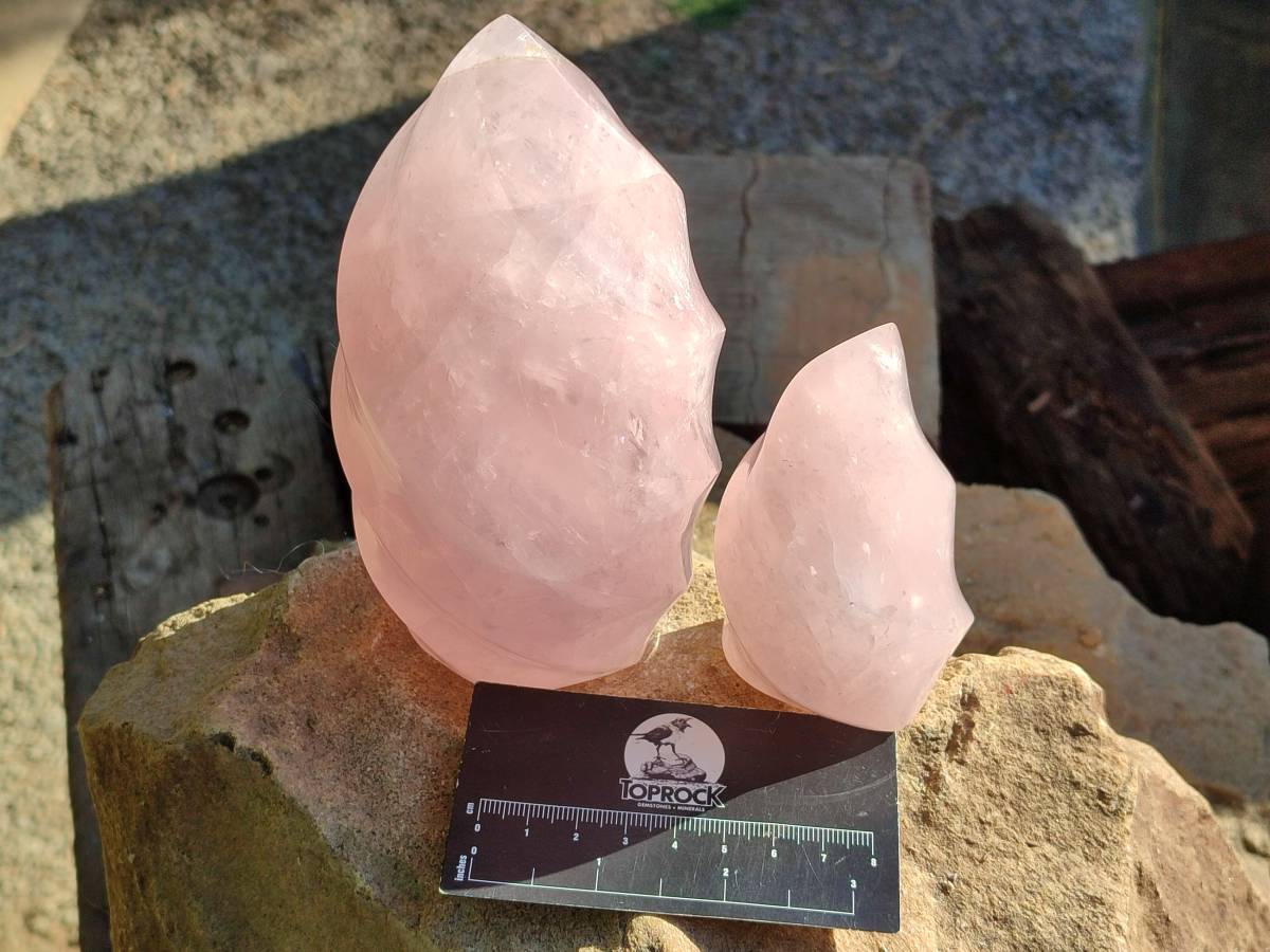 Polished Rose Quartz Flames x 2 From Ambatondrazaka, Madagascar - Toprock Gemstones and Minerals 