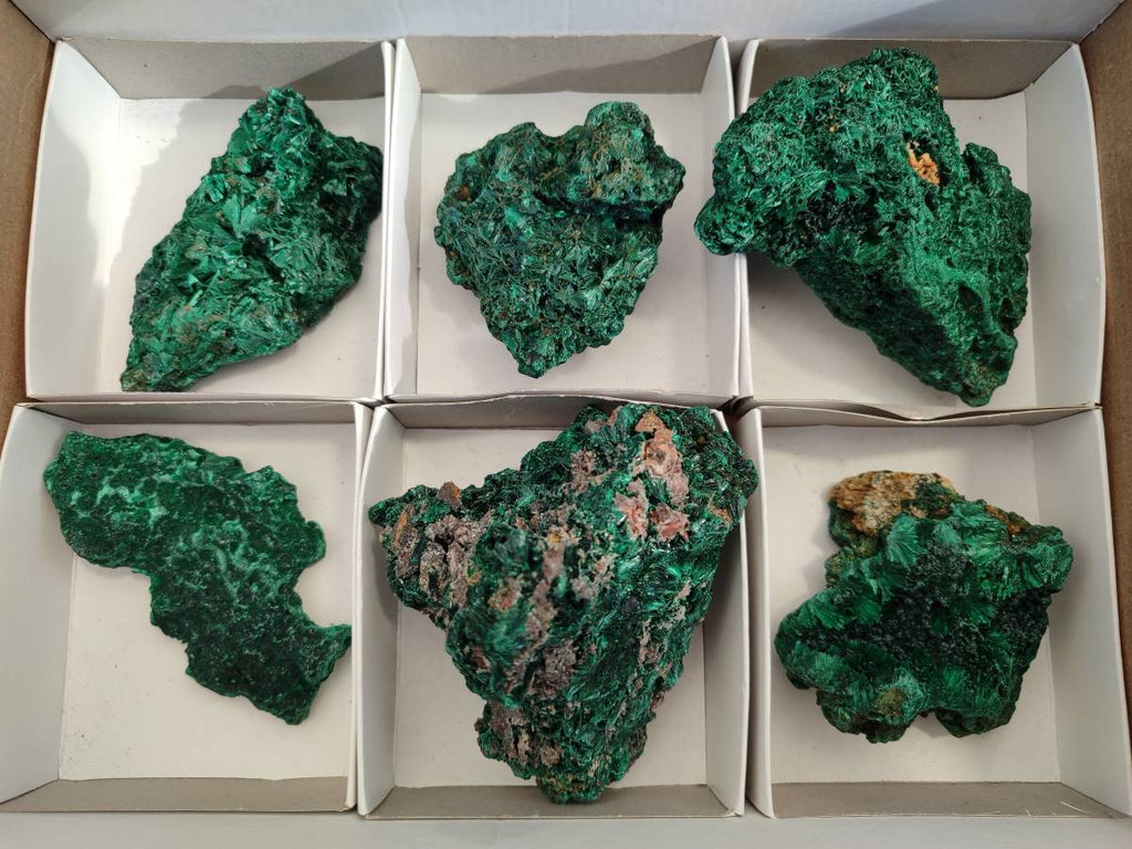 Natural Silky Malachite Specimens x 6 From Kasompe, Congo - Toprock Gemstones and Minerals 