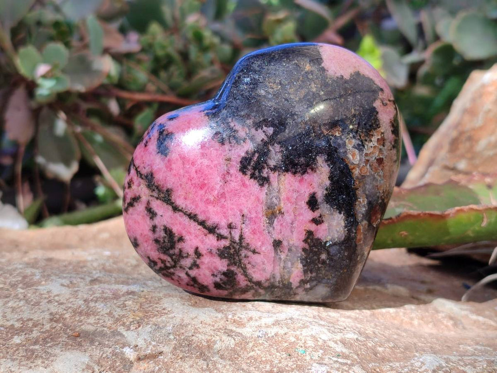 Polished Rhodonite Gemstone Hearts x 3 From Ambindavato, Madagascar - Toprock Gemstones and Minerals 