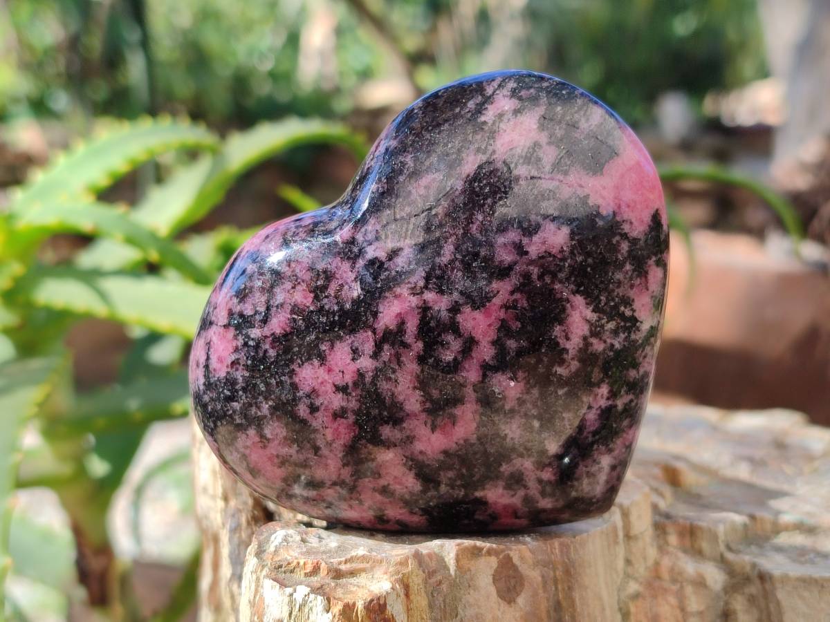 Polished Rhodonite Gemstone Hearts x 3 From Ambindavato, Madagascar - Toprock Gemstones and Minerals 