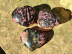 Polished Rhodonite Gemstone Hearts x 3 From Ambindavato, Madagascar - Toprock Gemstones and Minerals 