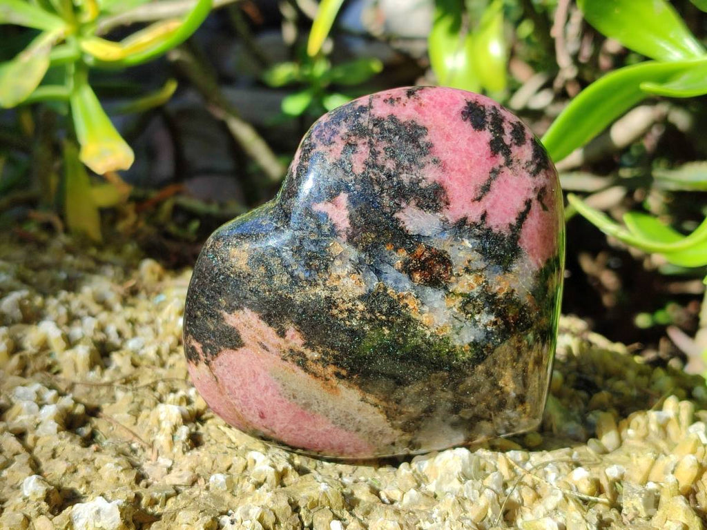 Polished Rhodonite Gemstone Hearts x 3 From Ambindavato, Madagascar - Toprock Gemstones and Minerals 