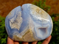 Polished Blue Lace Agate Geodes x 2 From Malawi