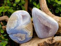 Polished Blue Lace Agate Geodes x 2 From Malawi