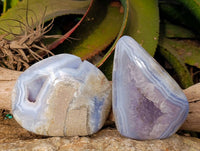 Polished Blue Lace Agate Geodes x 2 From Malawi