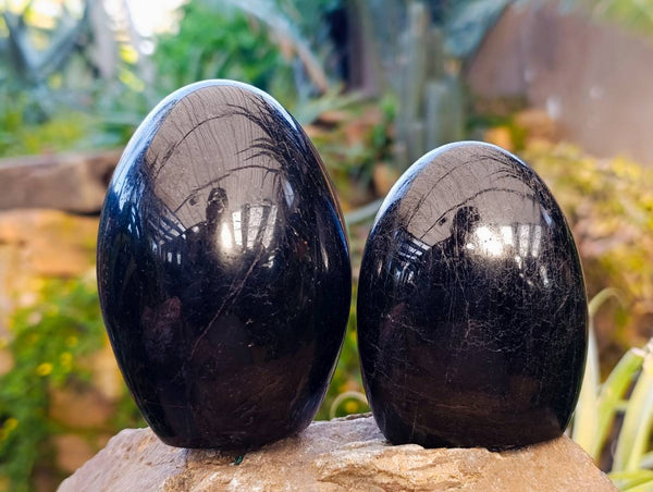 Polished Black Tourmaline Standing Free Form x 4 From Madagascar - Toprock Gemstones and Minerals 