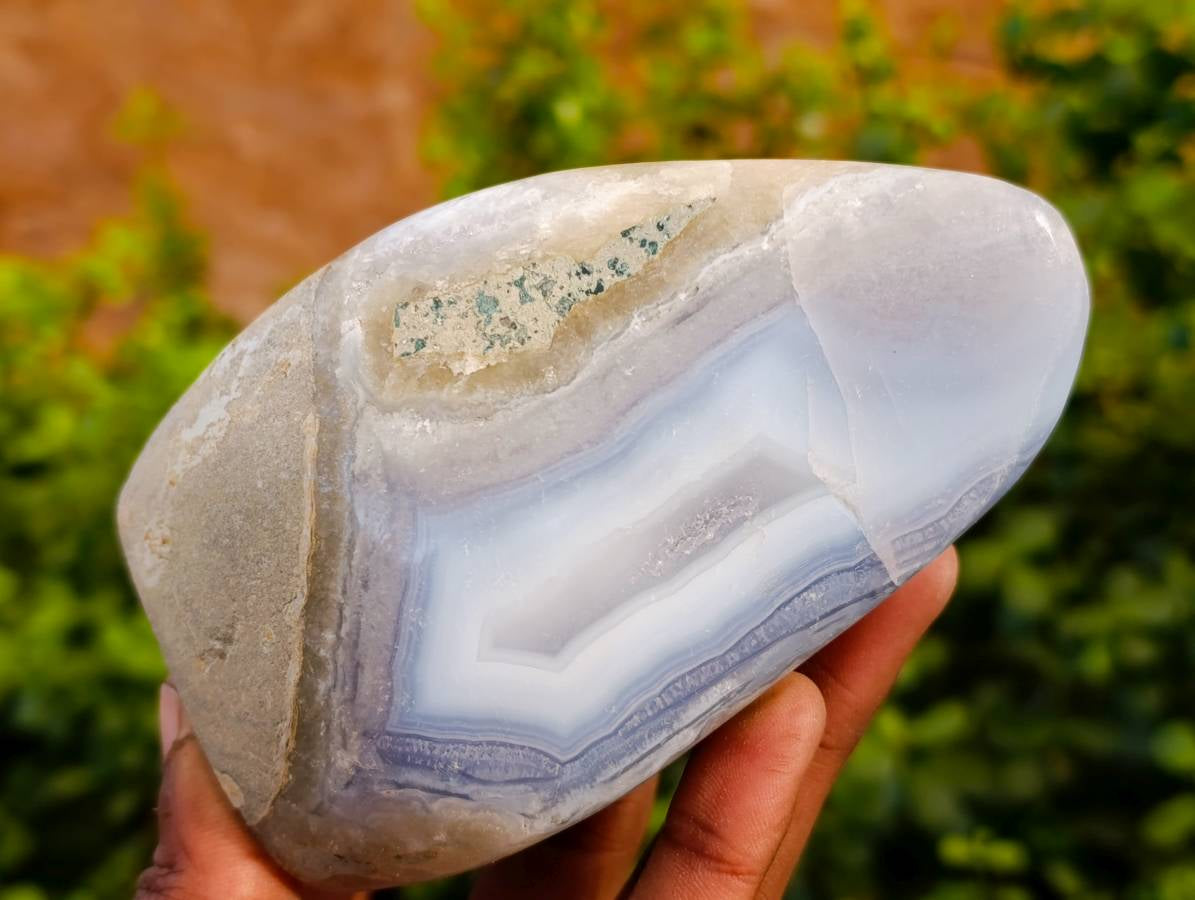 Polished Blue Lace Agate Standing Free Forms x 2 From Malawi - Toprock Gemstones and Minerals 