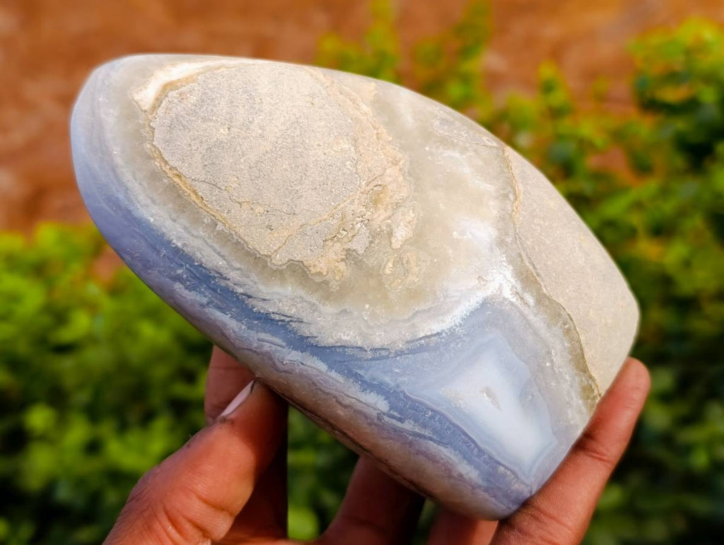 Polished Blue Lace Agate Standing Free Forms x 2 From Malawi - Toprock Gemstones and Minerals 