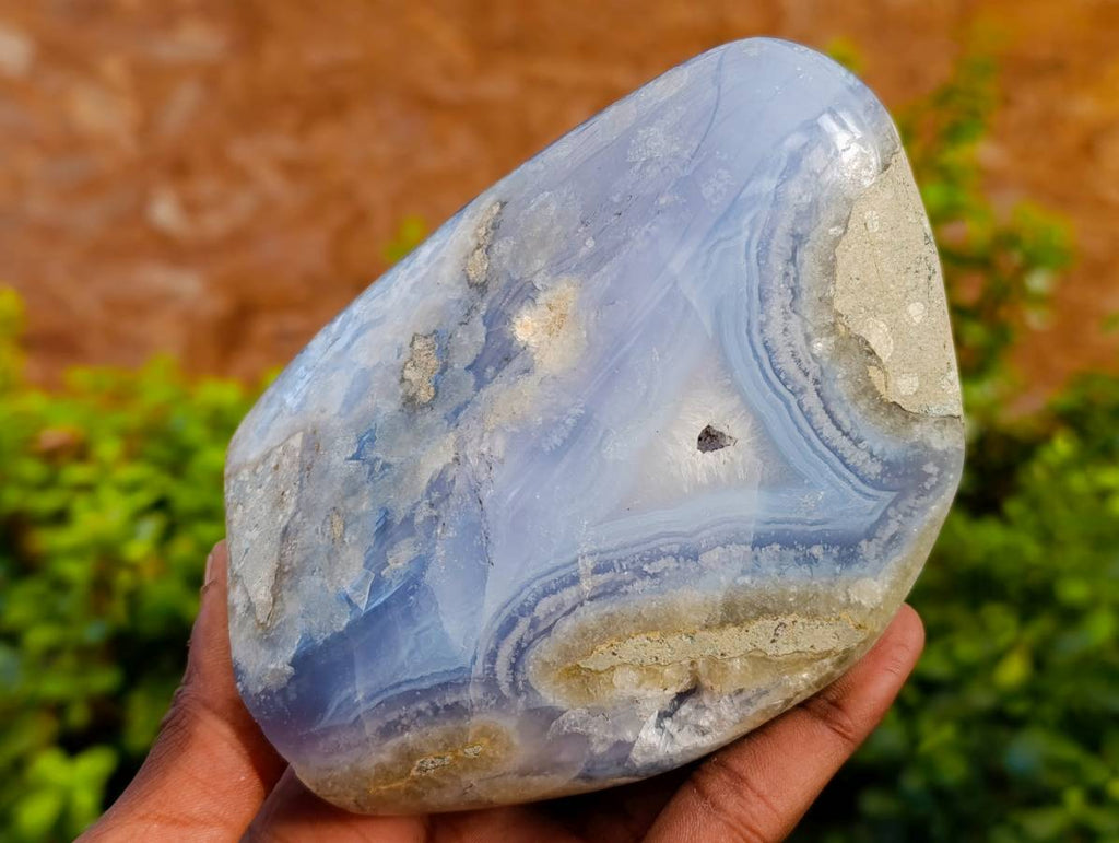 Polished Blue Lace Agate Standing Free Forms x 2 From Malawi - Toprock Gemstones and Minerals 