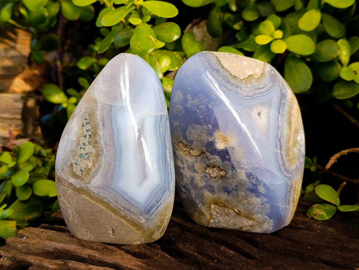 Polished Blue Lace Agate Standing Free Forms x 2 From Malawi - Toprock Gemstones and Minerals 