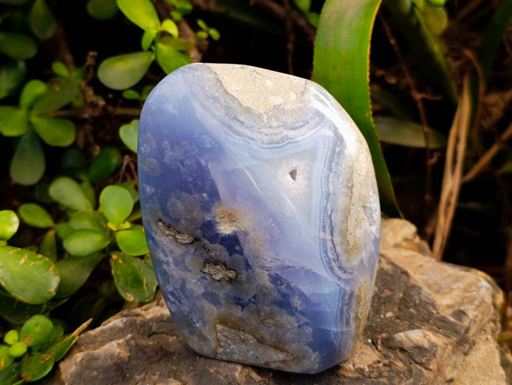 Polished Blue Lace Agate Standing Free Forms x 2 From Malawi - Toprock Gemstones and Minerals 