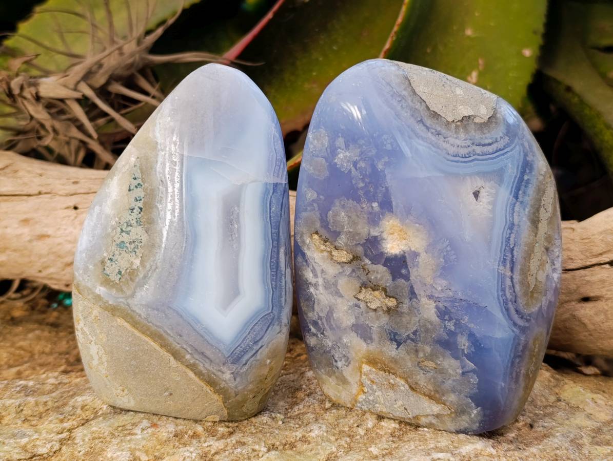 Polished Blue Lace Agate Standing Free Forms x 2 From Malawi - Toprock Gemstones and Minerals 