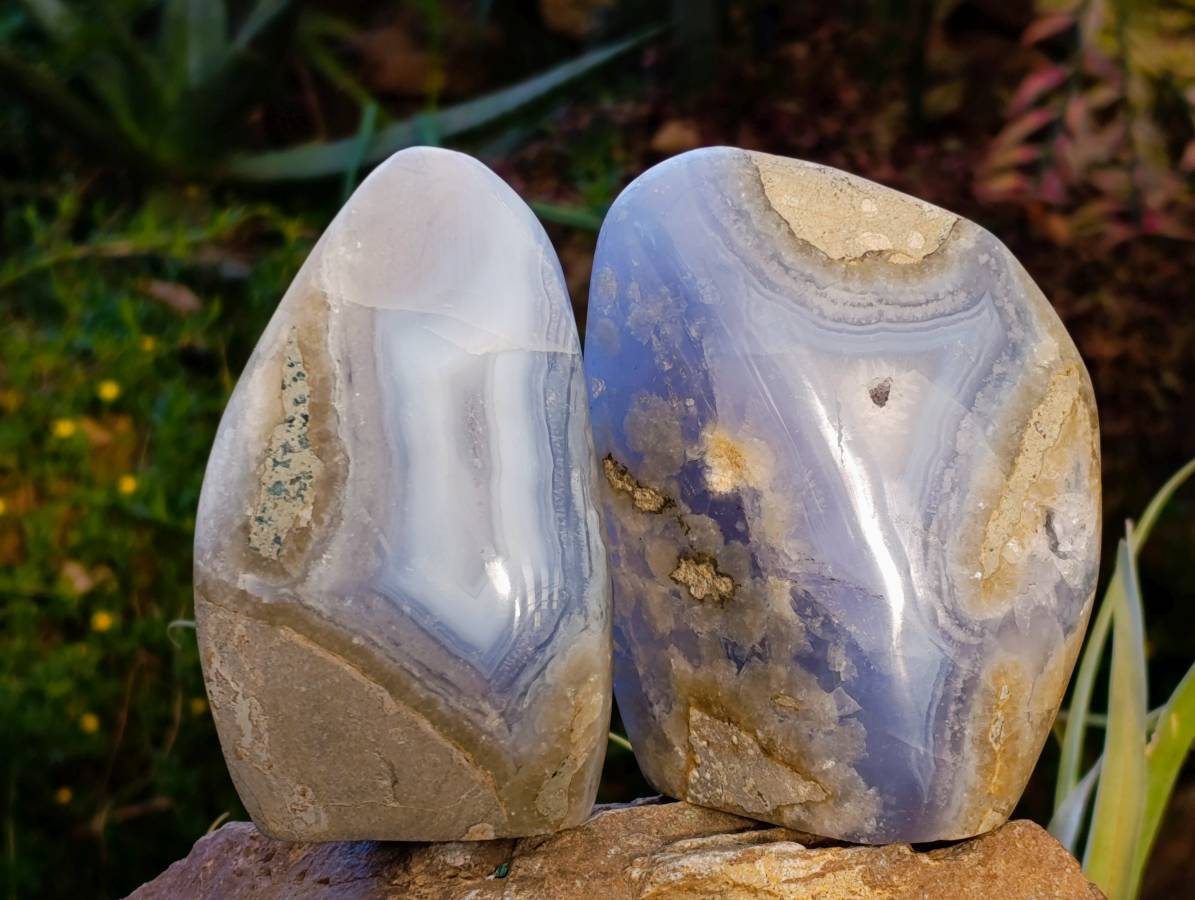 Polished Blue Lace Agate Standing Free Forms x 2 From Malawi - Toprock Gemstones and Minerals 