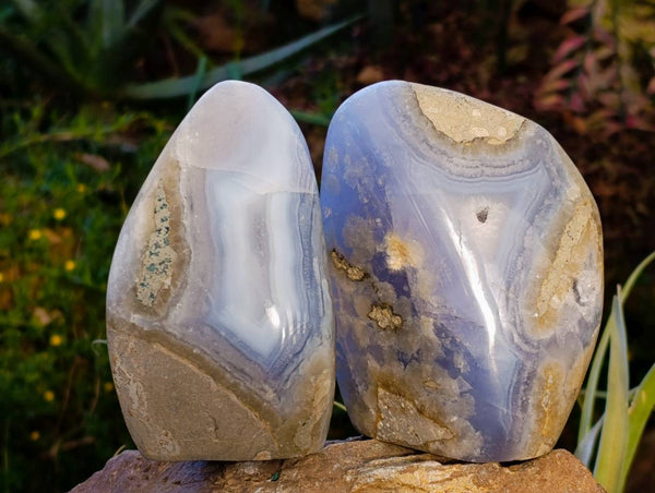 Polished Blue Lace Agate Standing Free Forms x 2 From Malawi