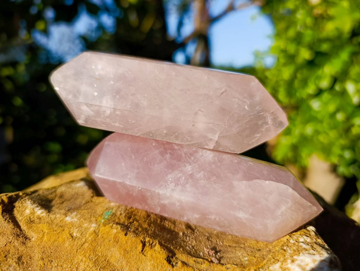 Polished Double Terminated Rose Quartz Points x 12 From Madagascar - Toprock Gemstones and Minerals 