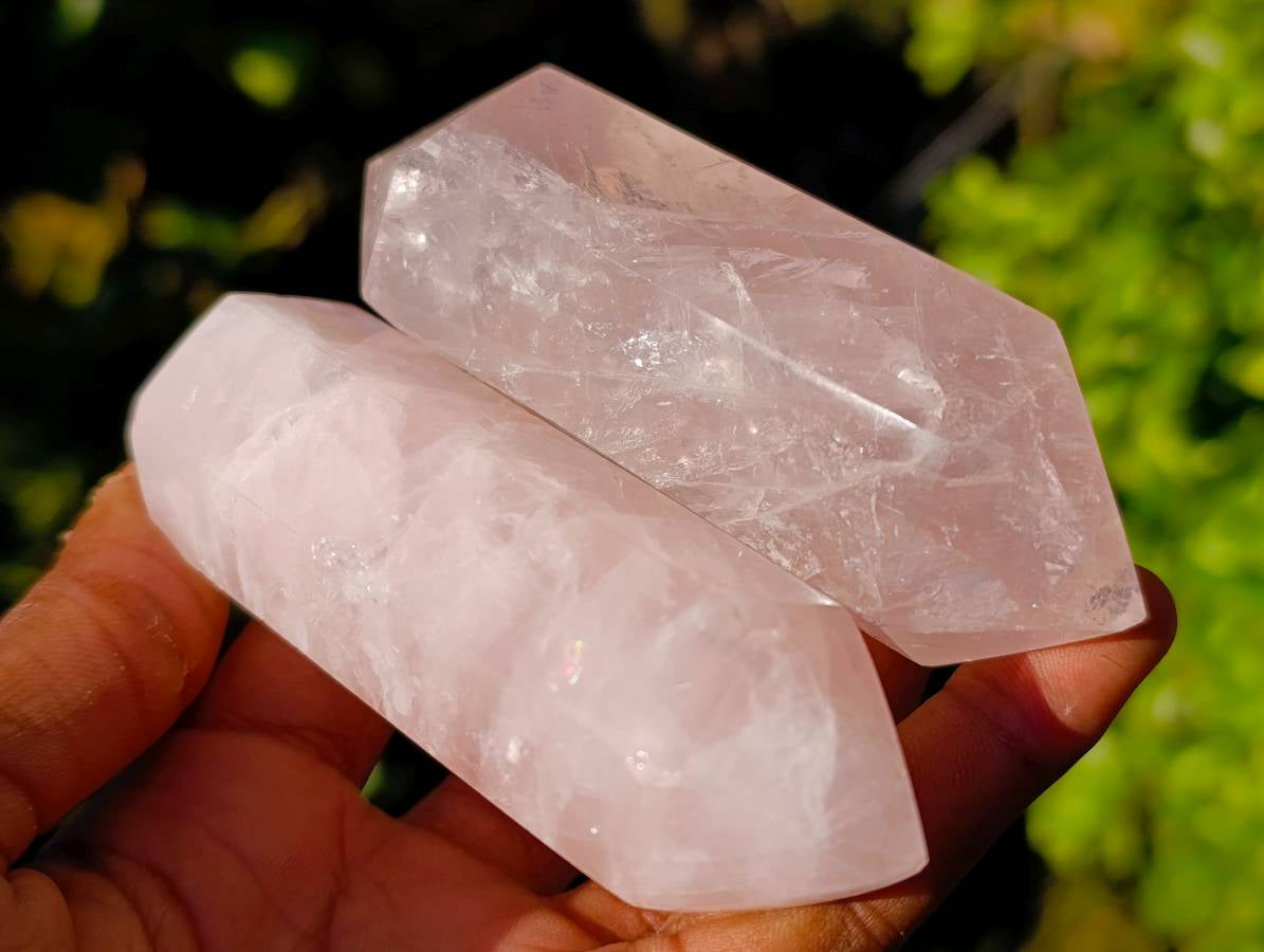 Polished Double Terminated Rose Quartz Points x 12 From Madagascar - Toprock Gemstones and Minerals 