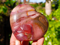 Polished Red Podocarpus Petrified Wood Hearts x 3 From Mahajanga, Madagascar - Toprock Gemstones and Minerals 